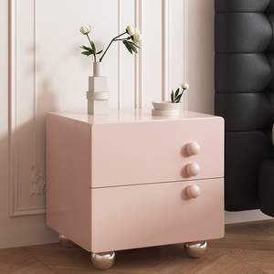 Table de chevet en bois massif de couleur crème avec tiroirs de rangement, meubles de chambre modernes et minimalistes pour petits espaces - Product Image 5