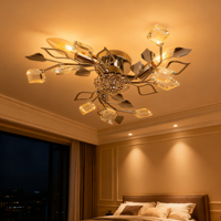 Lustre de plafond JACKSUN rétro gris fumé en cristal, motif floral, 18 pouces, 5 têtes, suspension florale, taille moyenne