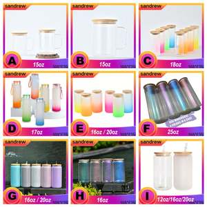 Vaso de cerveza de vidrio esmerilado de 25 oz con degradado de color, en forma de lata, para sublimación, con tapa de bambú y pajita, desde almacén de EE. UU. - Product Image 5