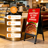 Pantalla Digital LCD Comercial para Interiores de Alto Brillo (1200nits), Tablero de Menús con Software CMS, Montaje en Pared o Suelo