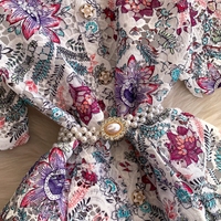 Robes de Soirée Femme : Robe Florale en Dentelle Romantique Française, Col Montant, Boutonnage Simple, Robe Longue Cintrée, Vêtements Tendance pour Femme