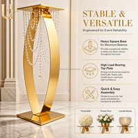 Stands Bunga Kristal Emas 80CM dengan Manik-manik Kristal Gantung untuk Dekorasi Centerpiece Meja Pernikahan
