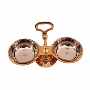 IndianArtVilla Ensemble de bols à fruits secs en acier et cuivre à 2 compartiments, vaisselle de service et vaisselle-100 ml chacun - Product Image 1