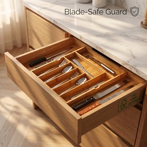 WDF Offre Spéciale : Organiseurs <span class=keywords><strong>de</strong></span> tiroirs en bambou pour couverts et ustensiles <span class=keywords><strong>de</strong></span> cuisine, pour la maison - Product Image 2