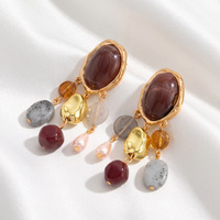 Boucles d'oreilles pendantes à pampilles superposées, style bohème, en alliage, incrustées de pierres précieuses, haut de gamme, pour femme, idéales pour la plage et les festivals, au design ethnique vintage et tendance.