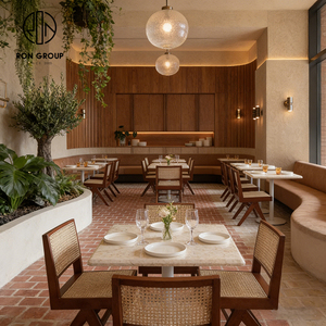 เฟอร์นิเจอร์โรงแรม คาเฟ่ ร้านอาหาร เก้าอี้หวาย โต๊ะหินเผา พร้อมที่นั่งบุผ้ากำมะหยี่ทรงกลมสั่งทำพิเศษระดับไฮเอนด์สุดหรู - Product Image 5
