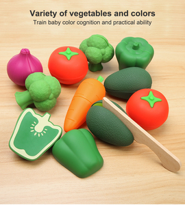 Juguetes de Cocina de Madera y Silicona para Niños, Juego de Imitación Preescolar, Juguetes de Comida, Frutas y Verduras para Cortar, para Niñas - Product Image 2