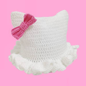 SOLPOP <span class=keywords><strong>Chapeau</strong></span> Bob en Crochet Fait Main pour Femme, avec Oreilles de Chat Découpées, Bord Volanté, <span class=keywords><strong>Chapeau</strong></span> Tricoté Creux, Casquette de Pêcheur avec Nœud - Product Image 2