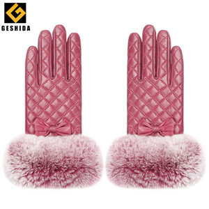 En vente chaud femmes cadeau <span class=keywords><strong>rose</strong></span> fourrure <span class=keywords><strong>cuir</strong></span> gants en peau de mouton - Product Image 1