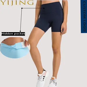 China Fornecedor Nylon Bike Shorts Cintura Alta Trem High-Rise Curto Respirável Workout Sport Shorts Para As Mulheres