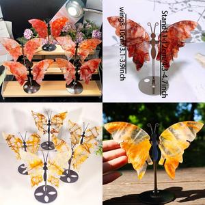 งานฝีมือคริสตัลบำบัดขายส่ง แกะสลักปีกผีเสื้อด้วยมือ แกะสลักควอตซ์ไฟสีทองรูปผีเสื้อสำหรับตกแต่ง - Product Image 4