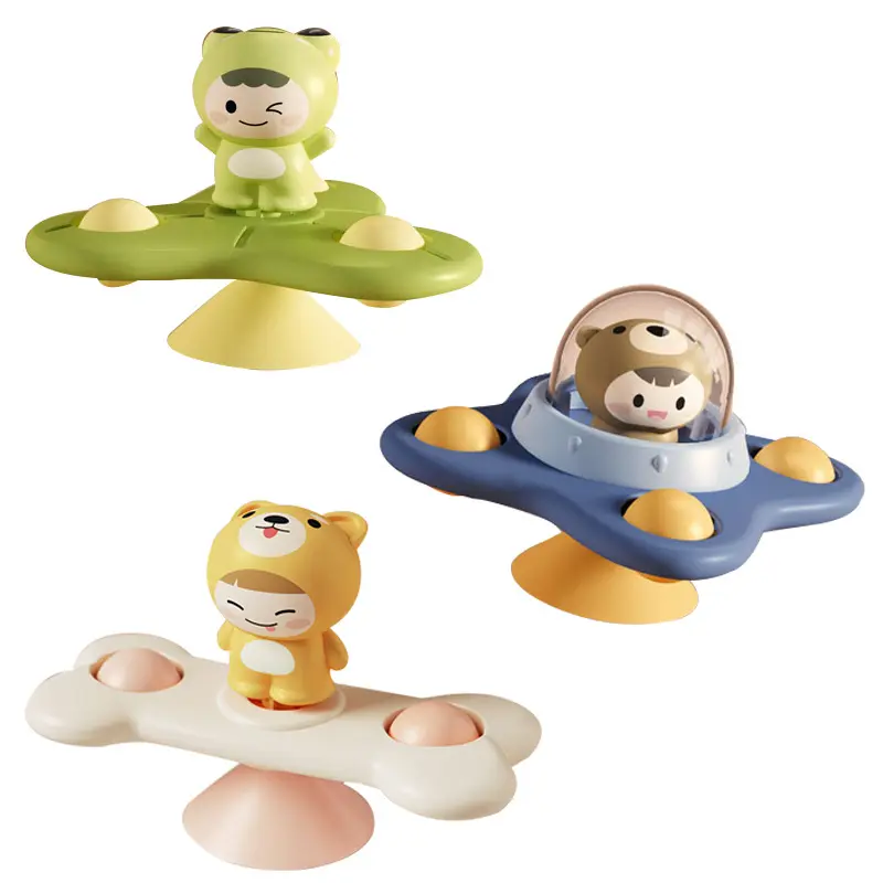 3Pcs Toddlers Sensory Animal Fidget Spin Turntable Sucker Bath Toy Spinning Top Babies Base Baby Suction Cup Spinner Toys