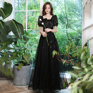 Black Evening Gown A-Line Square Collar Long Dress For Formal Events And Parties - Product Image 1
