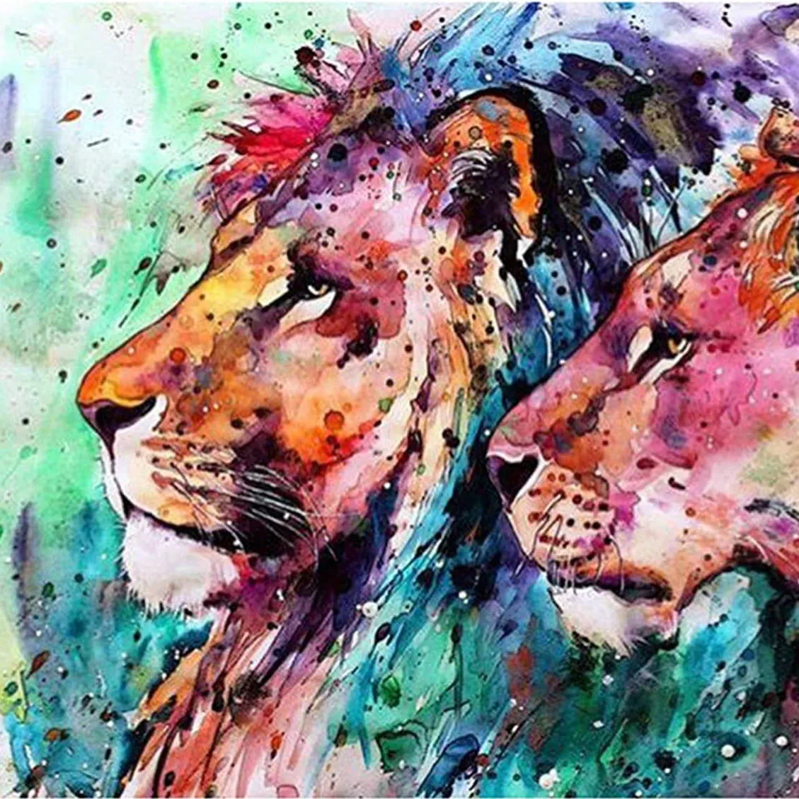 Pintura de cabeça de leão colorido em números sem moldura para adulto com criança
