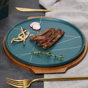 European Luxury Gold Line Ceramic Dishes Set, Porcelain Platters Food Serving Dinner Plate Set, Pie Cake Steak Plates Ceramic^