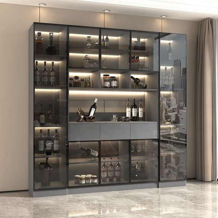 Modern Italian Style Living Room Decor Aluminium Wine Display Bar Cabinet Wine Cellar Furniture for Home
