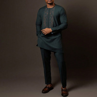 Ensemble de vêtements africains pour hommes en gros – Costume brodé à manches longues, style ethnique, pantalon respirant en polyester, tenue traditionnelle quotidienne