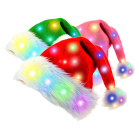Chapeau de Noël LED en peluche en gros, chapeau lumineux de Noël avec lumières changeantes de couleur, cadeaux de fête de fin d'année