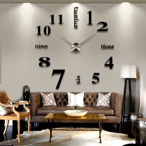 Horloge murale moderne sans cadre, grand art vintage en métal, bricolage pour la maison, montres, heures, décoration, horloge murale 3D, autocollant