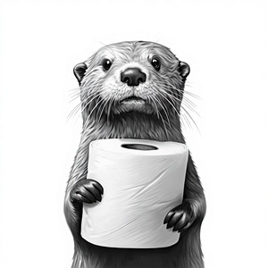 Decorazione da Parete per Bagno, Stampa su Tela Incorniciata in Bianco e Nero, Divertente Mano di Procione che Prende Carta Igienica - Product Image 1