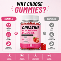 Gommes de créatine monohydrate pour hommes et femmes, complément à croquer de 1000 mg pour la force musculaire et l'énergie, saveur fraise, 60 unités