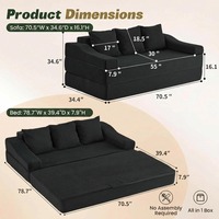 Sofá Cama Convertible en Forma de L de 78.7 Pulgadas, 3 Plazas, Plegable, Ecológico, Duradero, Moderno, Negro, para Escuela, Taller, Almacenamiento