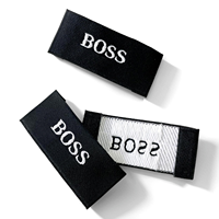 Étiquette tissée en jacquard satiné personnalisée, logo de marque, vêtements, finition brillante, pliage en bout, étiquette de col tissée, étiquettes de vêtements personnalisées pour chaussures, sacs