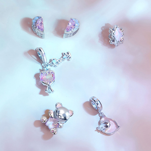 925 argent Sterling rose fille doux coeur breloques belles bonbons ours perles ajustement <span class=keywords><strong>Original</strong></span> Bracelet pour jeunes femmes bricolage <span class=keywords><strong>cadeau</strong></span> - Product Image 4