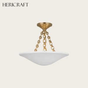 โคมไฟเพดานทองเหลืองสไตล์ฝรั่งเศสวินเทจแบบกึ่งฝัง รุ่น Luxury Bowl สำหรับห้องนอน ห้องนั่งเล่น ห้องรับประทานอาหาร และทางเข้าบ้าน 110V - Product Image 1