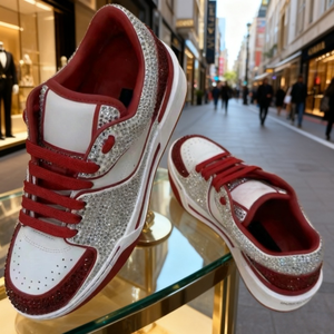 High-Quality Designer <b>Red</b> Rhinestone-Embellished Fashionable Sneakers - High-Quality Men's Casual <b>Shoes</b> Sports Running <b>Shoes</b> - Product Image 3