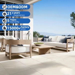 Ensemble de Jardin Haut de Gamme Moderne avec Coussins pour Villa, Cour, Hôtel, Patio, Canapé en Bois de Teck Massif, Mobilier d'Extérieur pour Arrière-Cour - Product Image 1