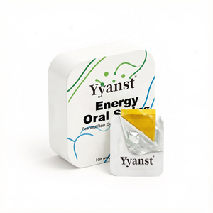 Tiras Orales Energéticas Personalizadas al por Mayor, Caja de Hojalata Blanca con Líneas Azules y Verdes, 30 Unidades, Película de Vitalidad de Disolución Rápida, Suministro a Granel - Product Image 1