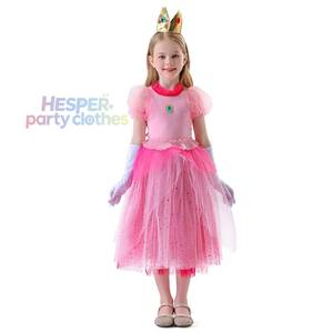 Costume de princesse Peach pour filles HP Kids, robe rose de cosplay avec couronne et gants, tenue de fête d'Halloween - Product Image 1