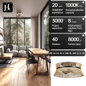 Plafonnier en bois LED blanc chaud 3500K Ra80 style rustique à montage en surface 220V grande taille avec télécommande pour salon - Product Image 2