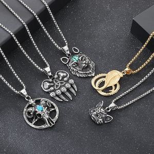 Retro turquesa <span class=keywords><strong>estrella</strong></span> <span class=keywords><strong>de</strong></span> cinco puntas <span class=keywords><strong>Satan</strong></span> Ram accesorio vikingo oso pata gato ojo piedra Lobo cabeza colgante <span class=keywords><strong>de</strong></span> acero inoxidable collar - Product Image 6