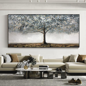 Grande toile abstraite d'<span class=keywords><strong>arbre</strong></span> argenté, art mural moderne de luxe, peinture de paysage peinte à la main pour salon, chambre, hôtel - Product Image 4