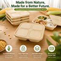 Conteneur alimentaire jetable biodégradable et écologique à 4 compartiments, compatible micro-ondes, avec couvercle, pour plats à emporter et événements festifs