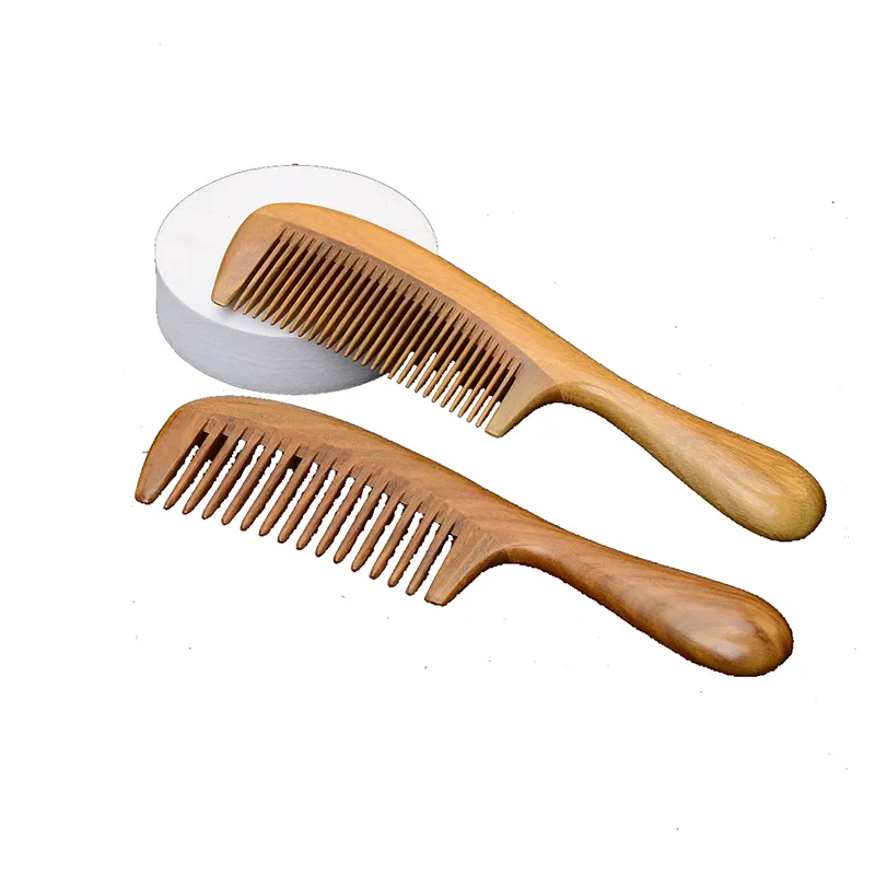 100% Natural Green Sandalwood Custom Wide Fine Tooth Hair Brush Wooden Combs