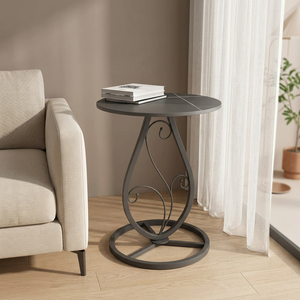 Modern <b>Round</b> Metal <b>Console</b> <b>Table</b> with Pedestal Base for Living Room Furniture - Product Image 3