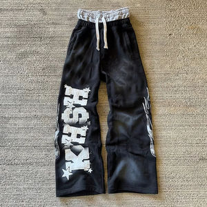 Patchs de Broderie Personnalisés Double Taille Logo de Tête Pantalon de Survêtement en Coton Baggy en Détresse au Soleil Délavé à l'Acide Vintage pour Hommes - Product Image 1