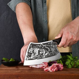 Full Tang Handgemaakt 7.5/8 Inch Tijgerpatroon Vleesmes Keukenmes <span class=keywords><strong>Chinese</strong></span> Chef-Kok Hakmes Met Dekmantel - Product Image 5