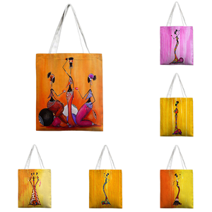 Bolsa <span class=keywords><strong>de</strong></span> Compras Ecológica Personalizada con Asas, con Pintura Abstracta <span class=keywords><strong>de</strong></span> Mujer Africana sobre Lienzo que Representa <span class=keywords><strong>la</strong></span> <span class=keywords><strong>Vida</strong></span> en África con Patrón <span class=keywords><strong>de</strong></span> Dibujos Animados - Product Image 1