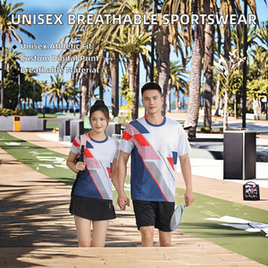 Camisetas de Pickleball Cortas Unisex de Poliéster al por Mayor, Estampado Digital Personalizado, Tops de Bádminton Transpirables Listos para Envío en Verano - Product Image 2