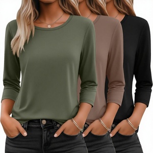 Camisetas de Manga Corta para Mujer, Cuello Redondo, Estilo Básico Elegante, Casual, Moderno, Corte Holgado - Product Image 1