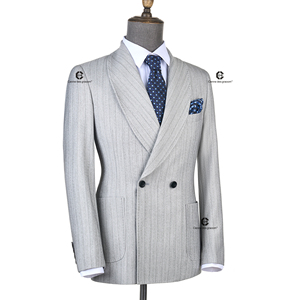 Cenne Des Graoom 2025 Abito da <span class=keywords><strong>Uomo</strong></span> Doppiopetto Grigio Chiaro a Righe con Tasche Applicate, Su Misura per Ufficio, Matrimonio, Testimone - Product Image 5