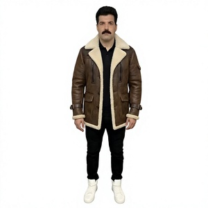 Genuine Sheepskin Leather <b>Shearling</b> Fur B3 <b>Bomber</b> <b>Jacket</b> Vintage Winter Long Coat with Sherpa Lining OEM Available - Product Image 4