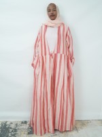 Abaya longue à rayures verticales et ceinture, manches longues, ouverte, pour femme musulmane, été, modeste, style kimono, personnalisable OEM ODM