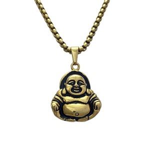 Colgante de Buda Maitreya de yunnique, cadena de clavícula de acero inoxidable estilo retro dorado, collar de estilo étnico con Buda sonriente, regalo. - Product Image 1