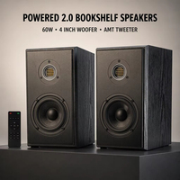 Système d'enceintes d'ordinateur 2.0 actives 60W 4' avec subwoofer en bois, filaire et sans fil BT5.3 pour Home Cinéma, Studio, Moniteur, Téléphone