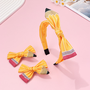 Ensemble d'accessoires pour cheveux pour filles : pinces à cheveux en tissu personnalisées avec nœuds crayon et design créatif, et bandeaux pour la rentrée scolaire - Product Image 2